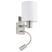 Eglo Pasteri LED Wall Light, Nickel Matt Steel and White Fabric Wall Lamp, E27 Socket, incl. Switch and Flexible Reading Lighting