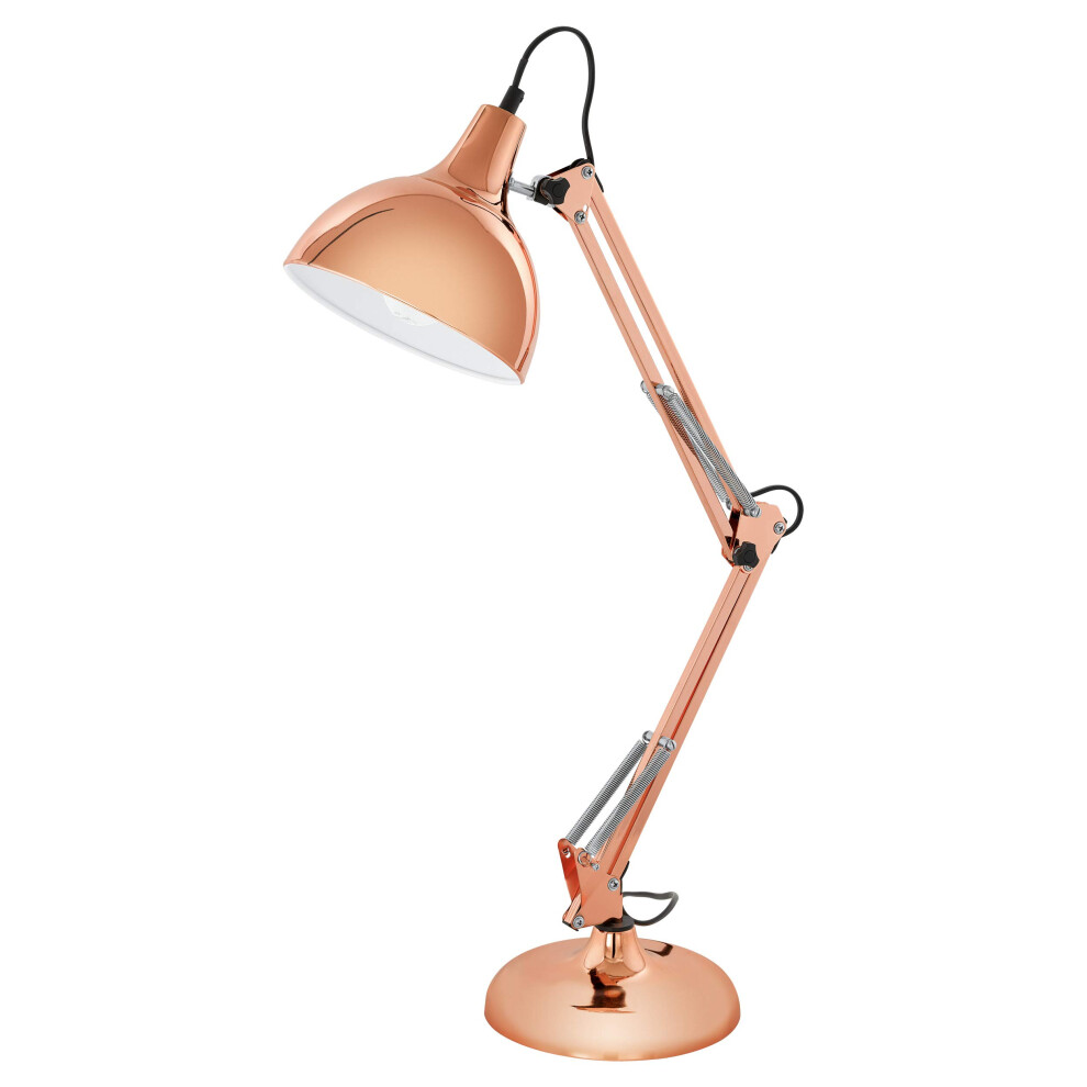 Eglo Borgillio Table Lamp, 1-Flame Vintage Desk Lamp In Industrial Design, Bedside Lamp Made Of Steel, Colour: Copper, Socket: E27, Incl. Switch
