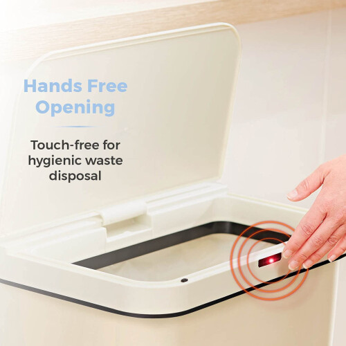 Tower Tower T838005C Sensor Bin with Retainer Ring, Battery-Operated, 50L, Cream 2