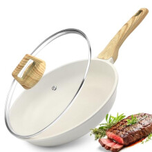GiPP Nonstick Frying Pan Skillet with Lid - 28cm White Granite Non Stick Pans, Omelette Pan with Heat-Resistant Handle, Compatible with All Stovetops,