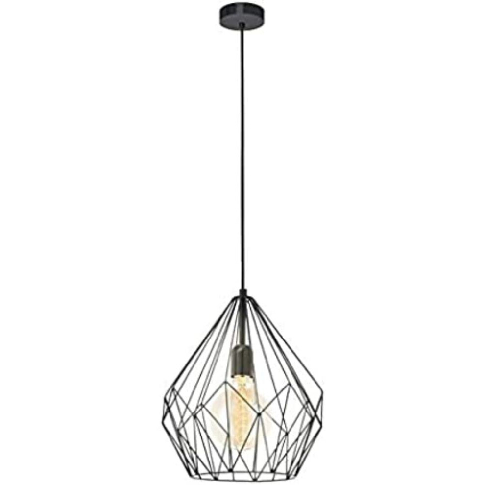 Eglo Carlton Vintage Pendant Retro/Industrial Design Ceiling Lamp, Steel Hanging Ing, E27 Socket Light/Black