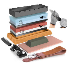 Professional Knife Sharpeners kit ? 400/1000 3000/8000 Grit Whetstone Knife Sharpener Set with Non-Slip Rubber Base, Angle Guide, Flattening, Leather