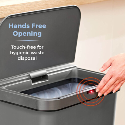 Tower Tower T838005G Sensor Bin with Retainer Ring, Battery-Operated, 50L, Grey 2