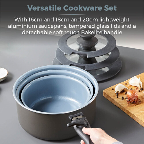 Tower Tower Freedom T800201 7 Piece Cookware Set with Ceramic Coating, Stackable Design and Detachable Handle, Graphite, Aluminium, Black 2