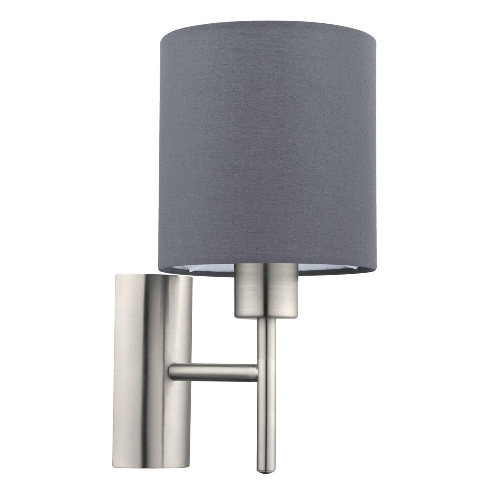 Eglo Pasteri Textile Wall Matt Nickel Steel And Fabric Wall Lamp, E27 Socket, Incl. Switch Light/Grey