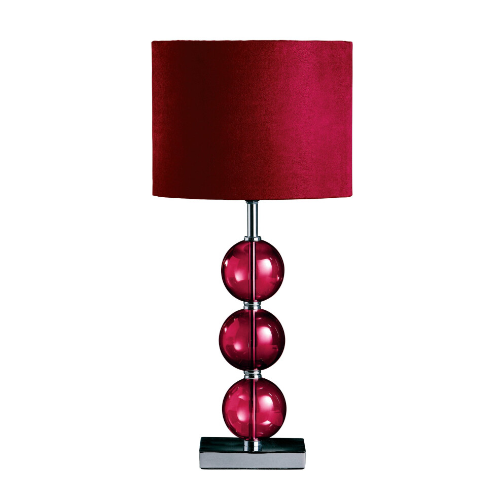 Premier Housewares Bedside Table Lamp Ceramic Effect Bedside Lamp Chrome Base Table Lamps For Lounge Desk Lamp Lamp Shade H51 Cm X W24 Cm X D24cm, Red