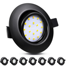 HiBay 8X Recessed Ceiling Lights 5w, 230V Ultra Slim recessed Led Spotlights Cool White?Hole Size 72-80 mm, 40? Tilt Black Round Down Lights Indoor