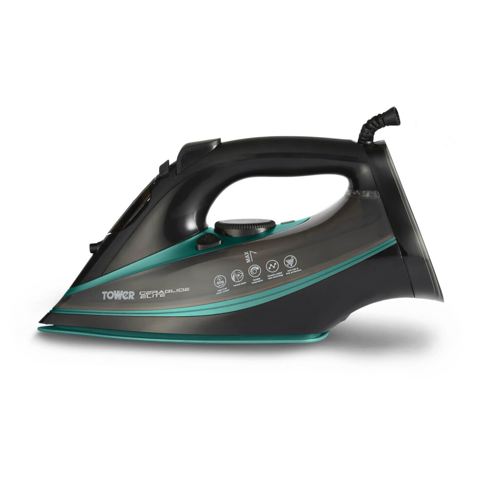 Tower Ceraglide T22013tl Ultra Speed Iron With Ceramic Soleplate Variable Steam Function, 3100W, & Teal Black