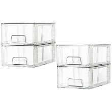 Vtopmart 4 Pack Stackable Storage Drawers,Clear Acrylic Drawer Organizers with Handles, Easily Assemble Containers for Fridge, Bathroom,Kitchen