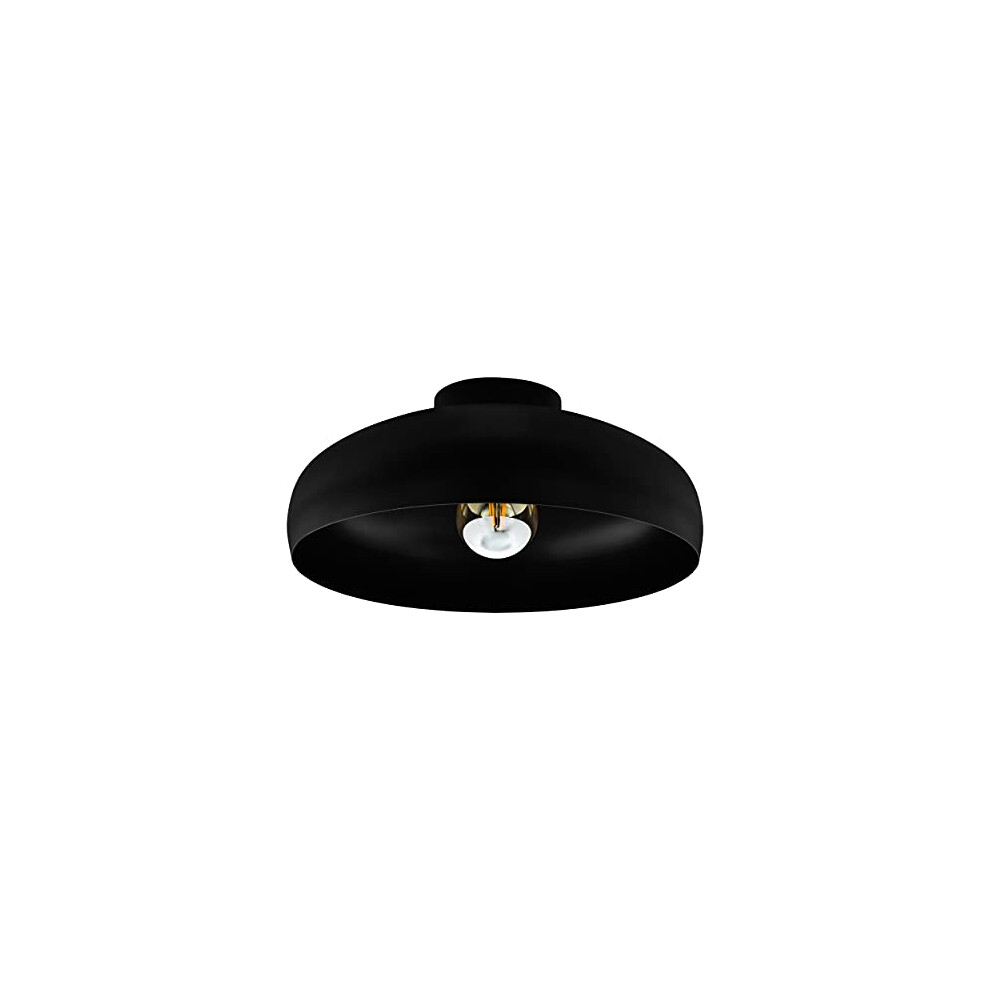 Eglo Mogano Flush Ceiling Metal Industrial Design Ing, Living Room, Bedroom And Hallway Lamp, E27 Socket Light/Black