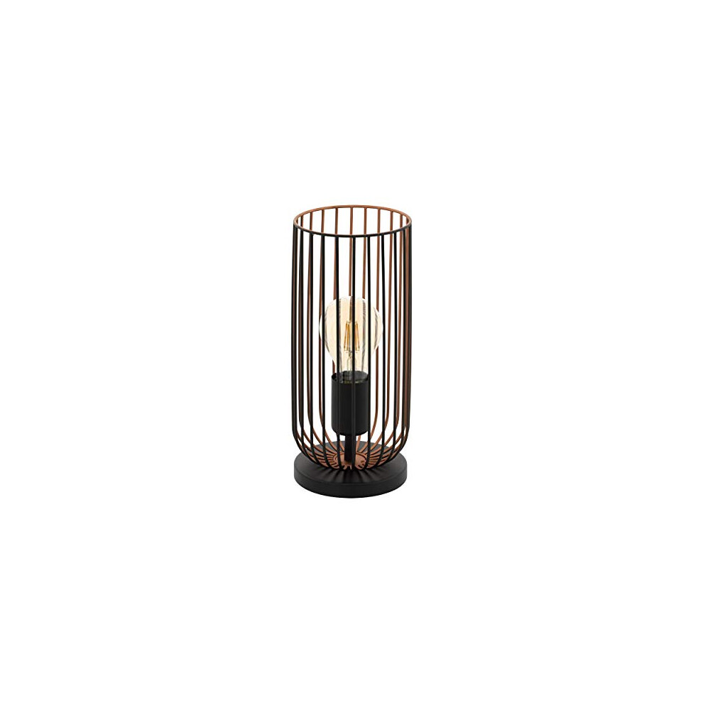 Eglo Roccamena Vintage Table Lamp, And Copper-Coloured Steel Bedside Living Room Lighting, E27 Socket Black/Light