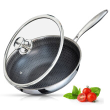INTIGNIS? Wok with Oven-Safe Lid - Anti Scratch Kitchen, for Saut?ing, Roasting, Broiling ? Large 30cm Stainless-Steel Skillet - German GREBLON