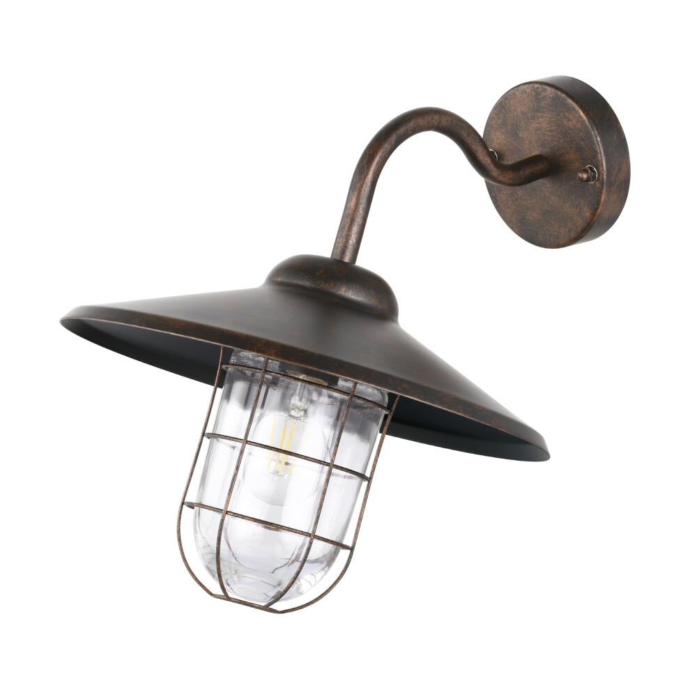 Eglo Melogoa Outdoor Wall Antique Copper External Porch Galvanized Steel And Glass Lantern, E27 Socket, Ip44 Light