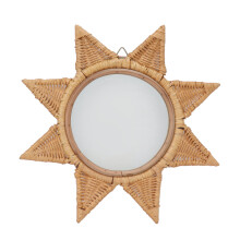 Boho Style Handwoven Mirror, Rustic Look Sunburst Design Wall Art for Bedroom Living Room Hallway (13.8 x 4.7in)