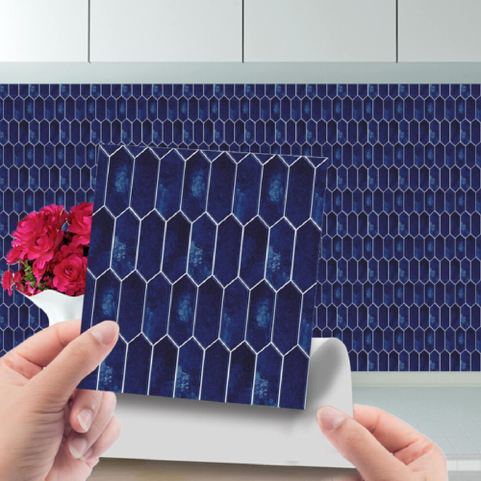 Tile Stickers Navy Blue Marble Waterproof Peel And Stick Selfadhesive Pvc Floor Tiles 15X15cm Decals 24Pc 9365049283700
