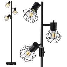 HiBay Stepless Dimmable Industrial LED Floor Lamp, 3-Light Adjustable Farmhouse Floor Lamps with 3 x 8W 800LM Bulbs, Rustic Standing Tree Light Room