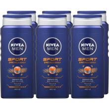 NIVEA MEN Sport Shower Gel (6 x 400ml), Refreshing Body Wash with Lime Scent, All-in-1 Shower Gel for Men, Strong NIVEA MEN Shower Gel