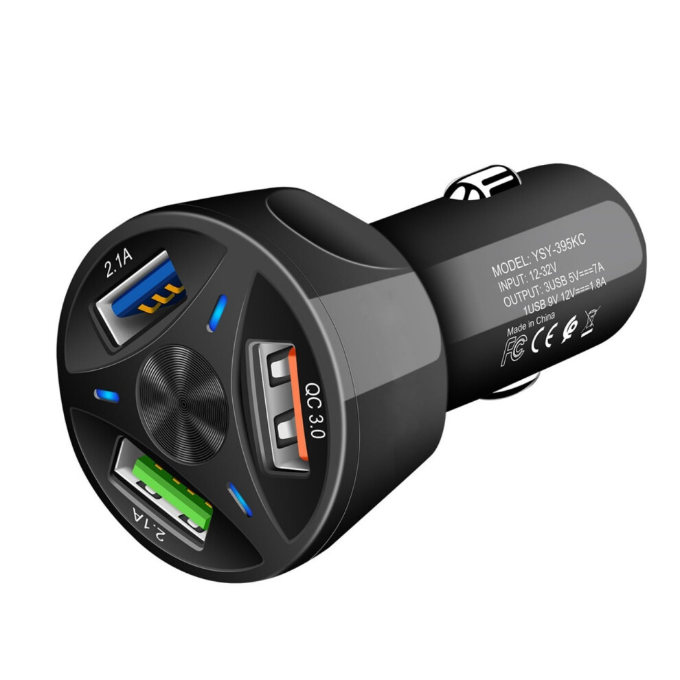 Car Charger Usb C Car Adapter 3Port Usb Charger Qc 3.0 + 2.1A Cigarette Lighter Socket For Iphone Ipad Android Black 9365049284202
