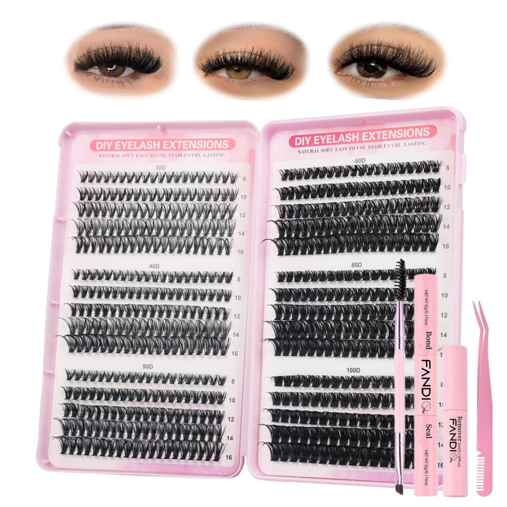 Fandiq Individual Eyelashes Wispy Lash Clusters Kit 570 Pcs Eyelash Extension Kit D Curl Cluster Lashes 8-16Mm Diy Eyelash Extension Kit With Lash