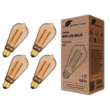 greenandco 4X Smart WiFi Vintage Design LED Bulb | E27 ST64 | 3.8W 160lm | 1800K | 320? | 230V | Flicker-Free | dimmable | Compatible with Alexa and
