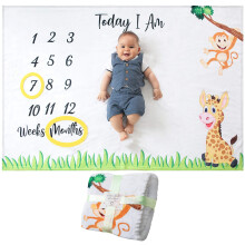 Baby Monthly Milestone Blanket | for Boy or Girl, Unisex | Month Blanket Baby for Pictures | Jungle Safari, Giraffe & Monkey Theme | Personalized