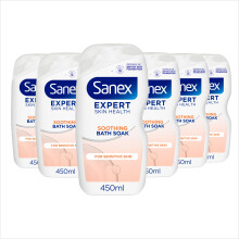 Sanex Expert Skin Health Soothing Bath Soak 450ml 6 Pack - bath soak men and women - advanced prebiotic formula - comforts sensitive skin - supports