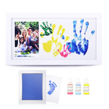 NWK DIY Family Photo + Family Hand/Footprints Kit with 44cm X 23.8cm Elegant White Wood Picture Frame, Ink Pad, Non-Toxic Watercolor Paints, Mother?s