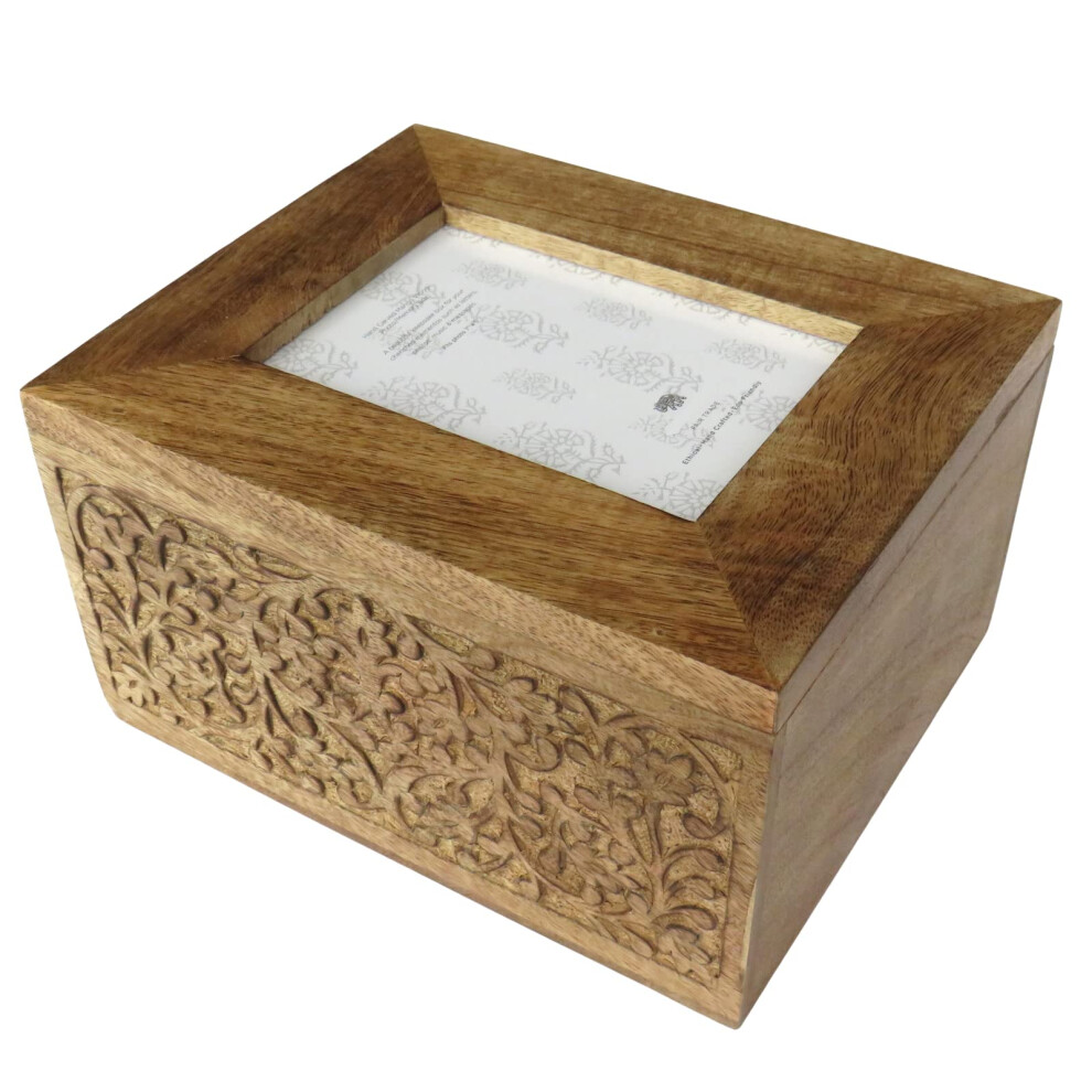 Purity Style Large Wooden Memory Keepsake Box With Built-In Photoframe