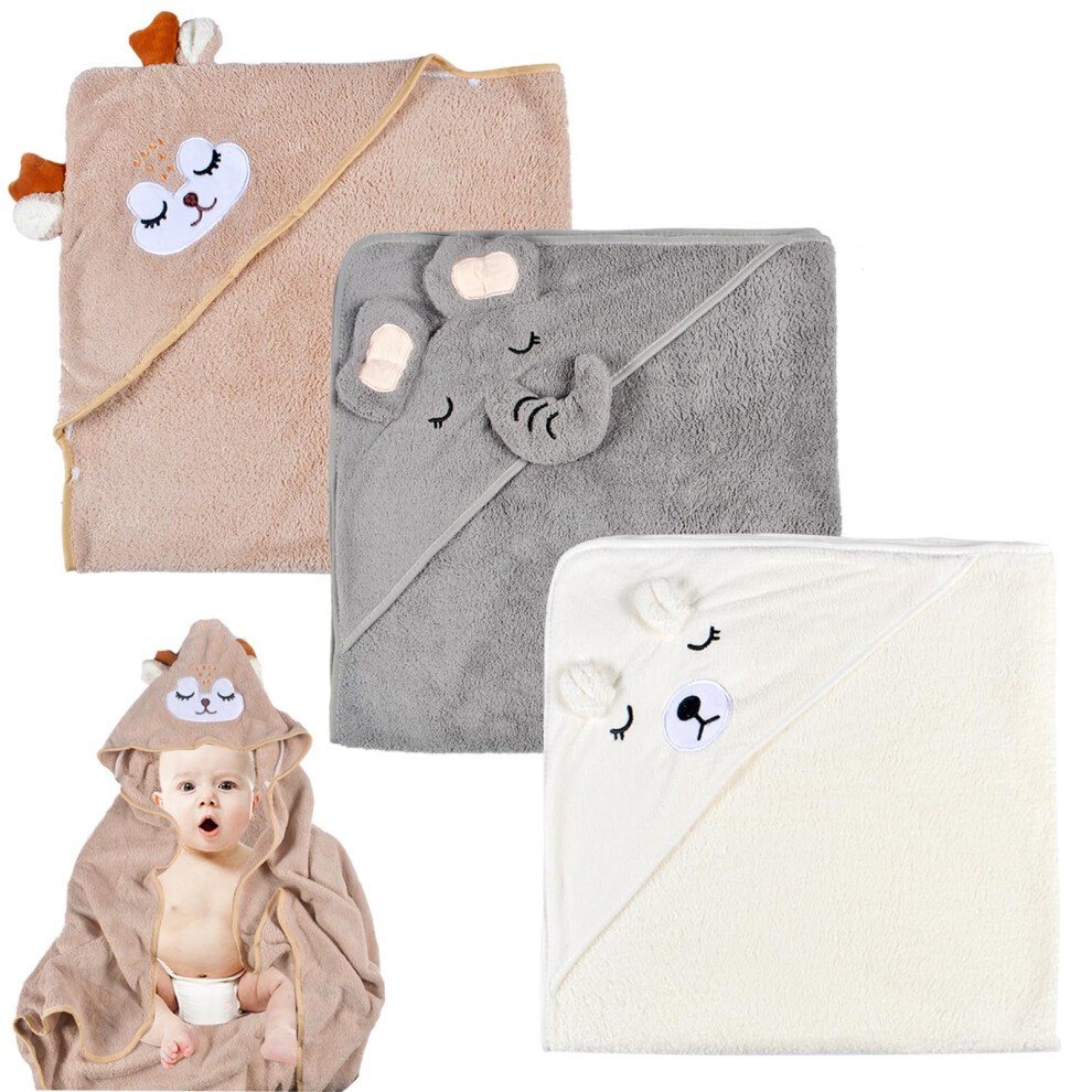 Baby Hooded Towel, 3 Pieces Baby Bath Towel Set, Hooded Towel For Children, Baby Towel Bamboo Super Absorbent, Toddler Bath Towels With Three Forhome