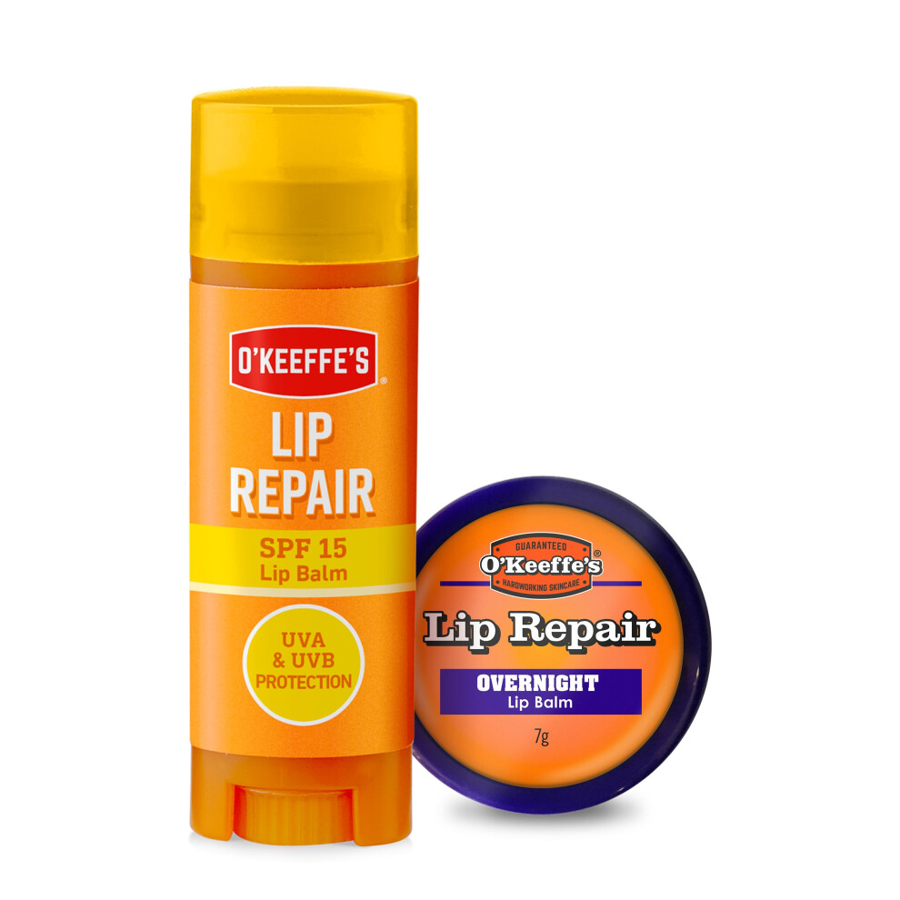 O'keeffe's Lip Repair Spf15 Lip Balm 4.2G & Lip Repair Overnight 7G (Twin Pack)