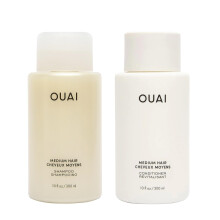 OUAI Medium Shampoo + Conditioner Set - Nourishes with Babassu and Coconut Oils, Strengthens with Keratin & Adds Shine with Kumquat Extract - Free of