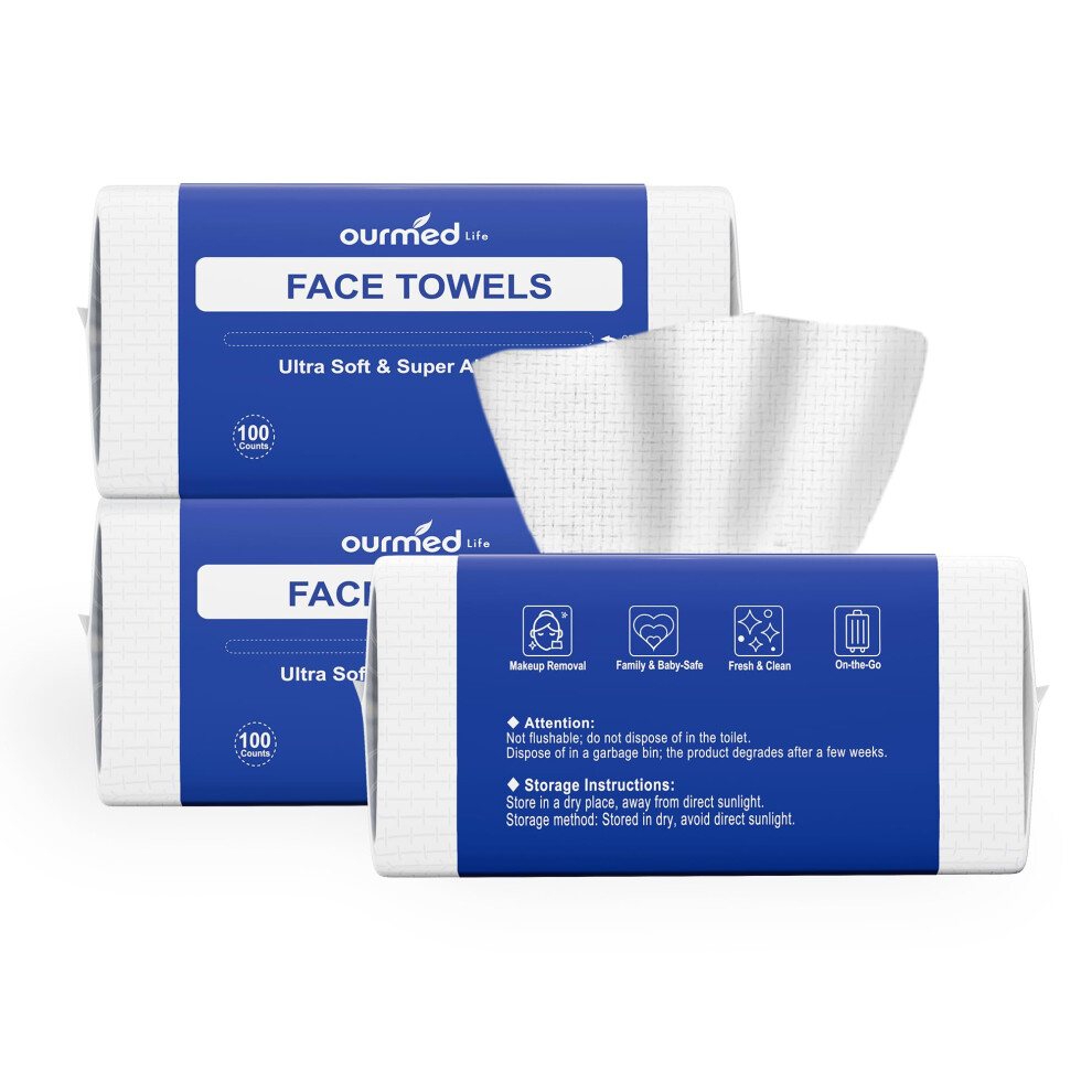 Ourmed Life Face Towels, Disposable Biodegradable Clean Face Wipes For Sensitive Skin, Lint- Free Facial Towels For Women Cleansing, Skincare And