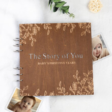 Creawoo Wooden Baby Memory Book Milestone Pregnancy Journal Book, Baby's First 5 Years Record Book Diary for Expecting Mums Dads New Parents, Baby