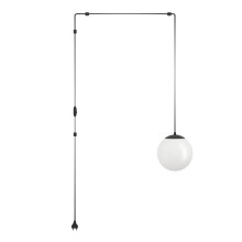 Eglo Hanging lamp Rondo 3, lamp Holder with Cable and Plug, Pendant lamp Above Dining Table, Dining Room lamp Made of Black Metal and White Glass, E27
