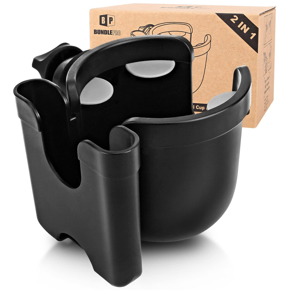 Universal Stroller Cup Holder With Mobile Phone Case, 2-In-1 Strollers Storage Rack, 360 Degrees Rotation Drink Holder For Bike, Pushchair, Bundlepro