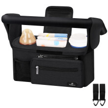 Philorn Baby Pram Bag with Insulated Cup Holder, Buggy Organiser for Baby Essentials Fits Universal Strollers Like Joie, YOYO Pushchair Handlebar,