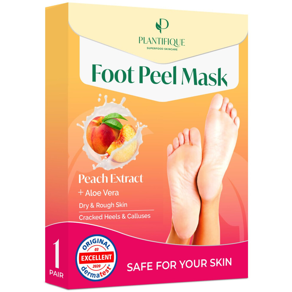 Plantifique Peach Foot Peel Mask ? 1 Pair Exfoliating & Dermatologically Tested Foot Treatment, Removes Dead Skin & Repairs Heels For Soft Feet ?