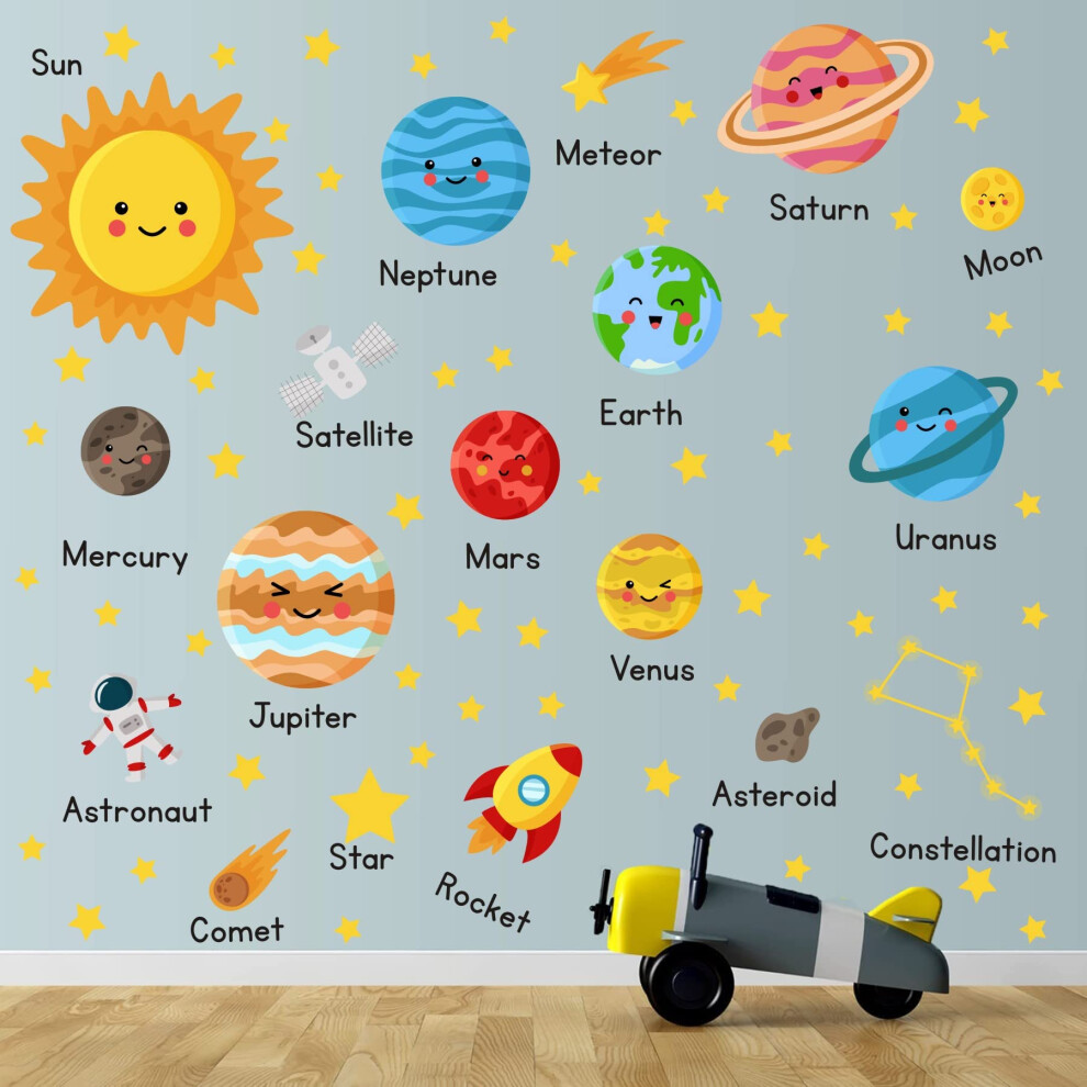 Hpuinb Planet Wall Stickers,The Solar System Wall Stickers For Kids Bedroom,Outer Space Wall Decals For Nursery,Astronaut Stars Wall Art For Children Hpniub