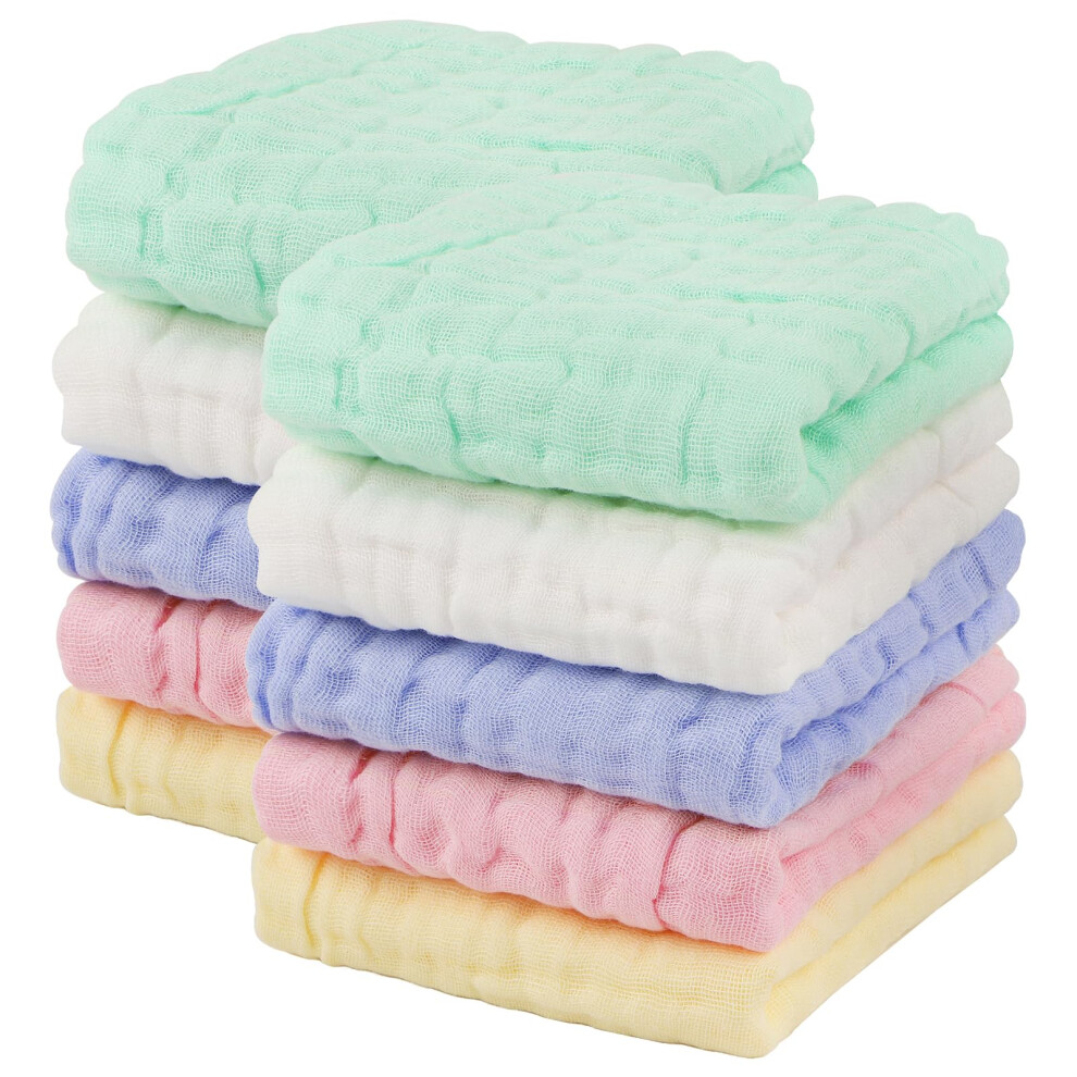 Baby Muslin Washcloths-10 Pack, 100% Cotton Washcloths, Soft & Absorbent Baby Towels, Baby Bath Face Towels, Washcloths For Newborn, Newborn Aidea