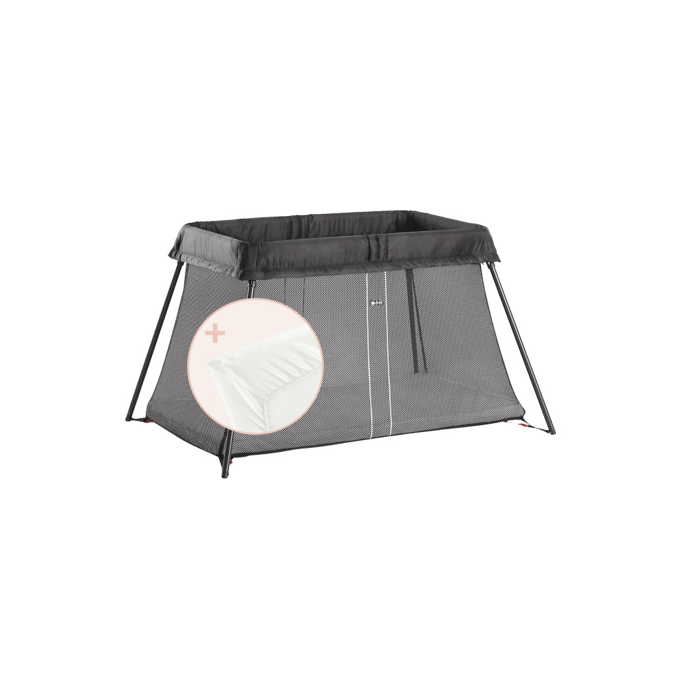 Babybj?Rn Travel Cot + Fitted Sheet, Light/Black Babybjörn