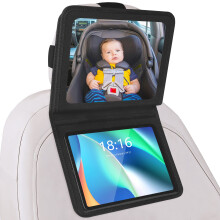 Brislut Baby Car Mirror with Tablet Holder, Road Trip Essentials for Kids, Back Seat Mirror to See Rear Facing Infant, Adjustable Backseat Mirror and