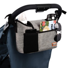 Buggy Pram Bag Organiser, 11L Large Capacity for Baby Accessories with 2 Deep Cup Holders & Shoulder Strap Used as Carry-On Handbag-Universal Fit All