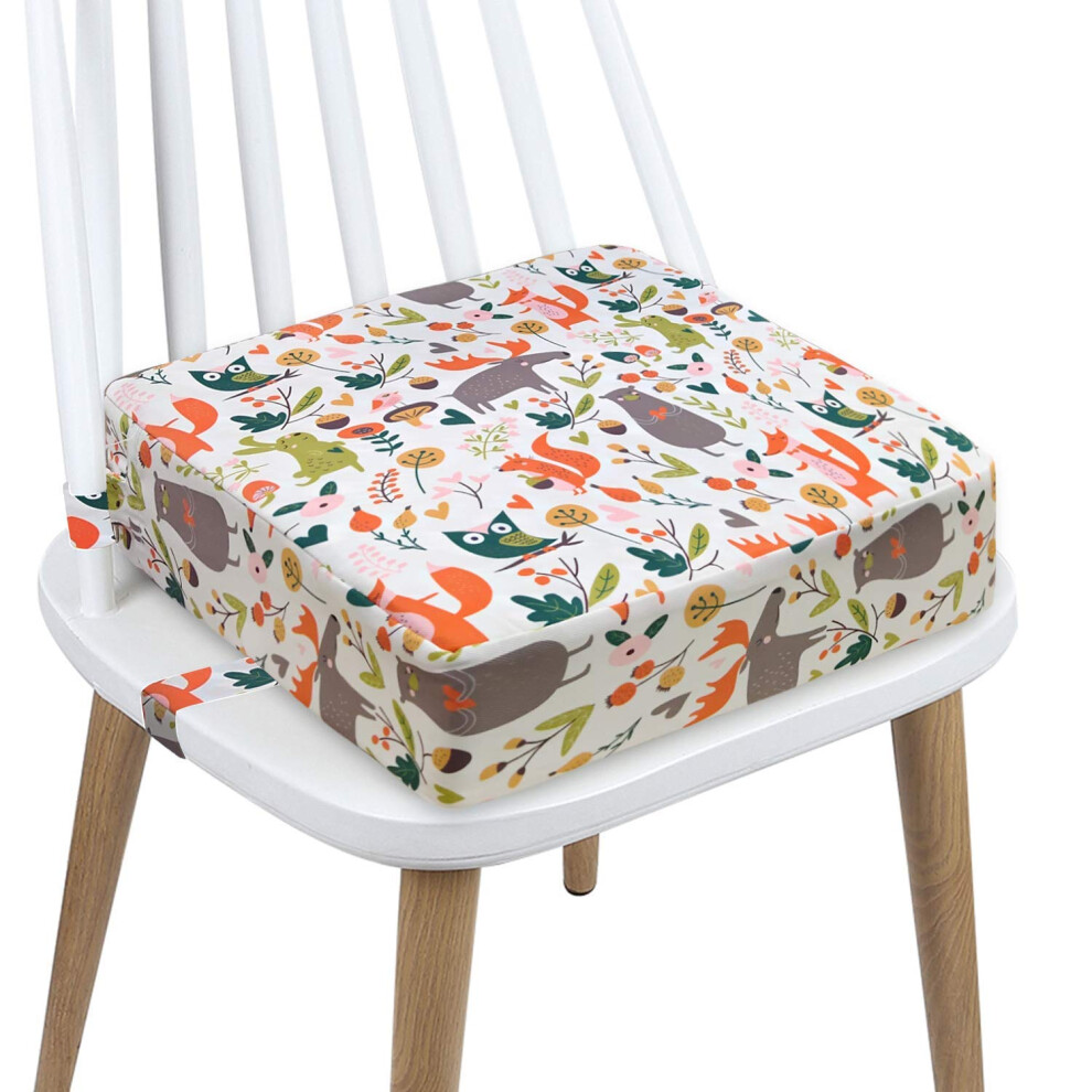 Toddler Booster Seat Dining, Cartoon Canvas Washable 4 Straps Kids Booster Seat For Dining Table, Portable Travel Increasing Cushion(Animals-) White Aqash