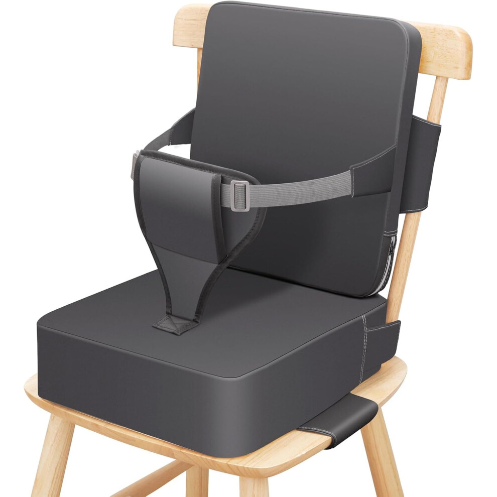 Toddler Booster Seat For Dining Chair, 10Cm Pu Washable Toddler Booster Cushion For Dining Chair With Backrest And Adjustable Straps, Non-Slip Totidyh