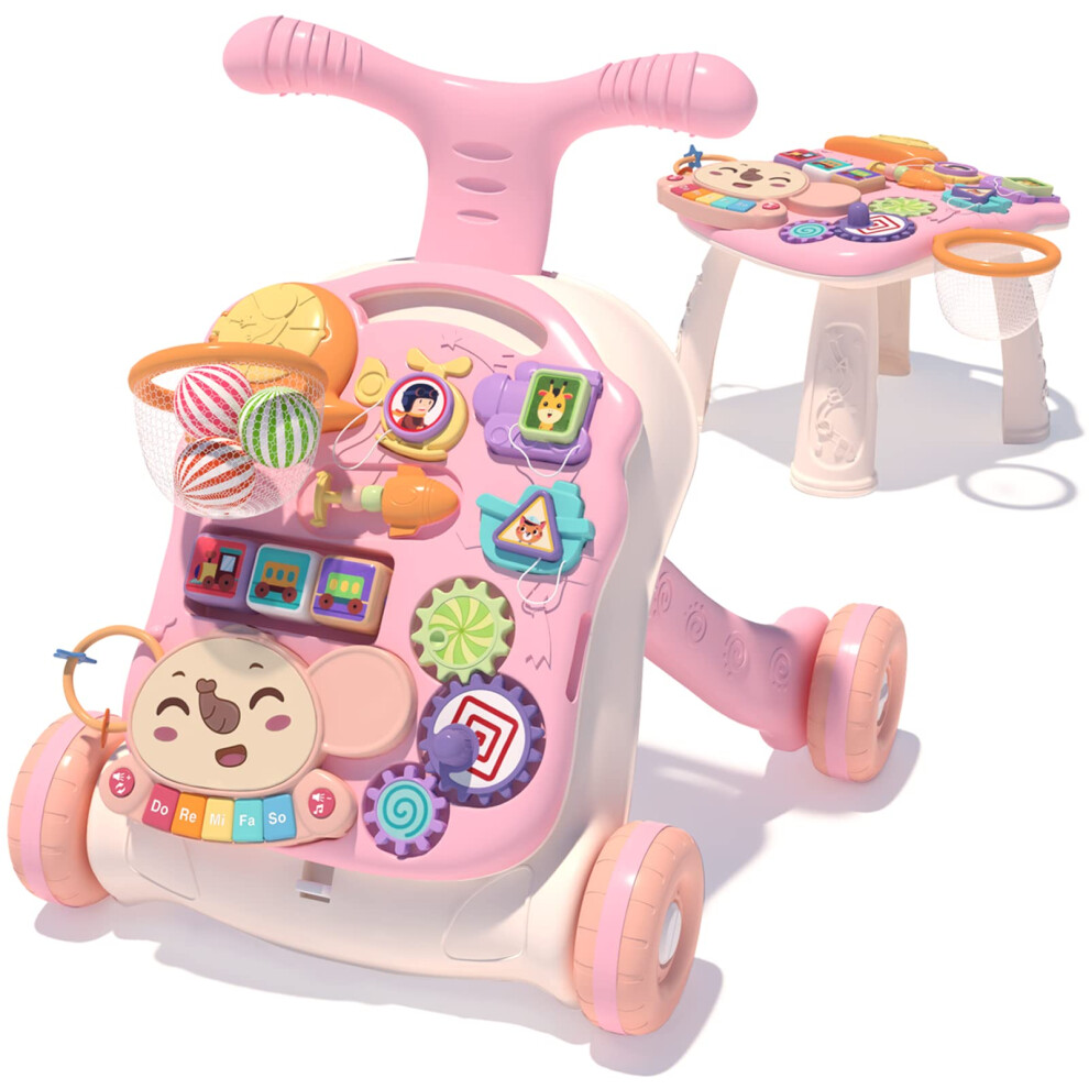 3 In 1 Baby Walkers For Girls 12 Months+, Baby Walker And Activity Center, Push Toy For Babies Learning To Walk, Sit To Stand Walker For Qdragon