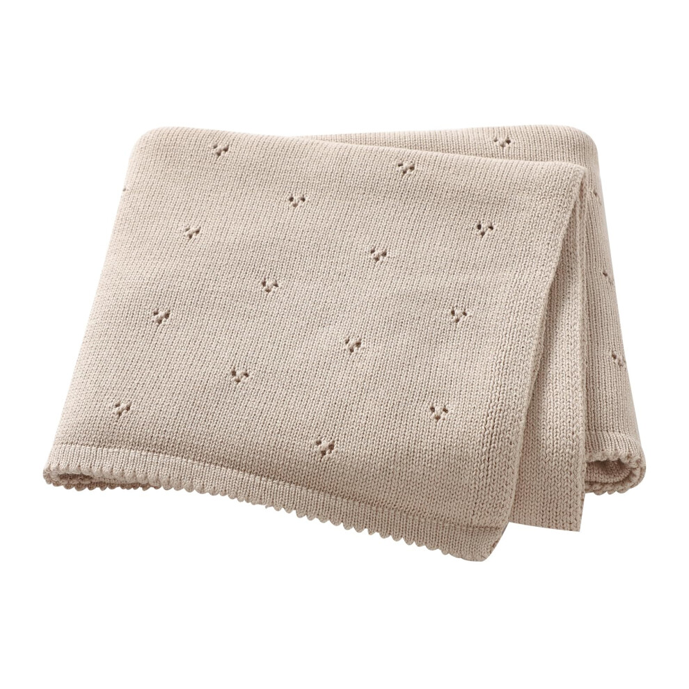 Baby Blanket 100% Cotton Cellular Blanket Baby Soft Cosy Knitted Blanket 100X80cm Beige Hadetoto