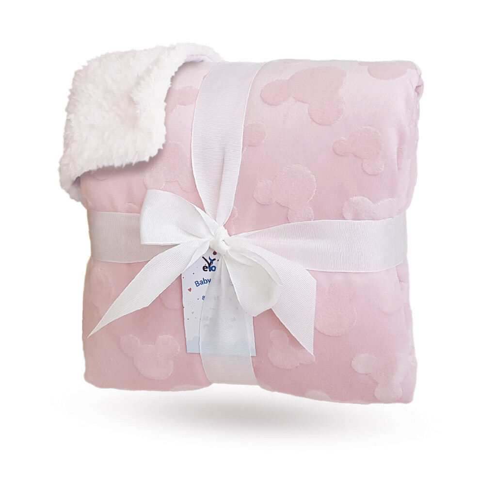 Large Receiving Sherpa Baby Blanket Double Layer Fleece For Nursery Cot And Pram (, 80X110cm) Pink Eyone