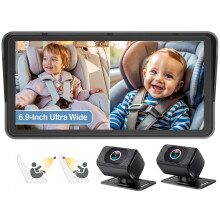 2-Kids Baby Car Camera for Seat: 6.9 Inch Ultrawide Display with Two Cameras Rear Facing - USB Powered Backseat Camera HD 1080P Easy to Install by