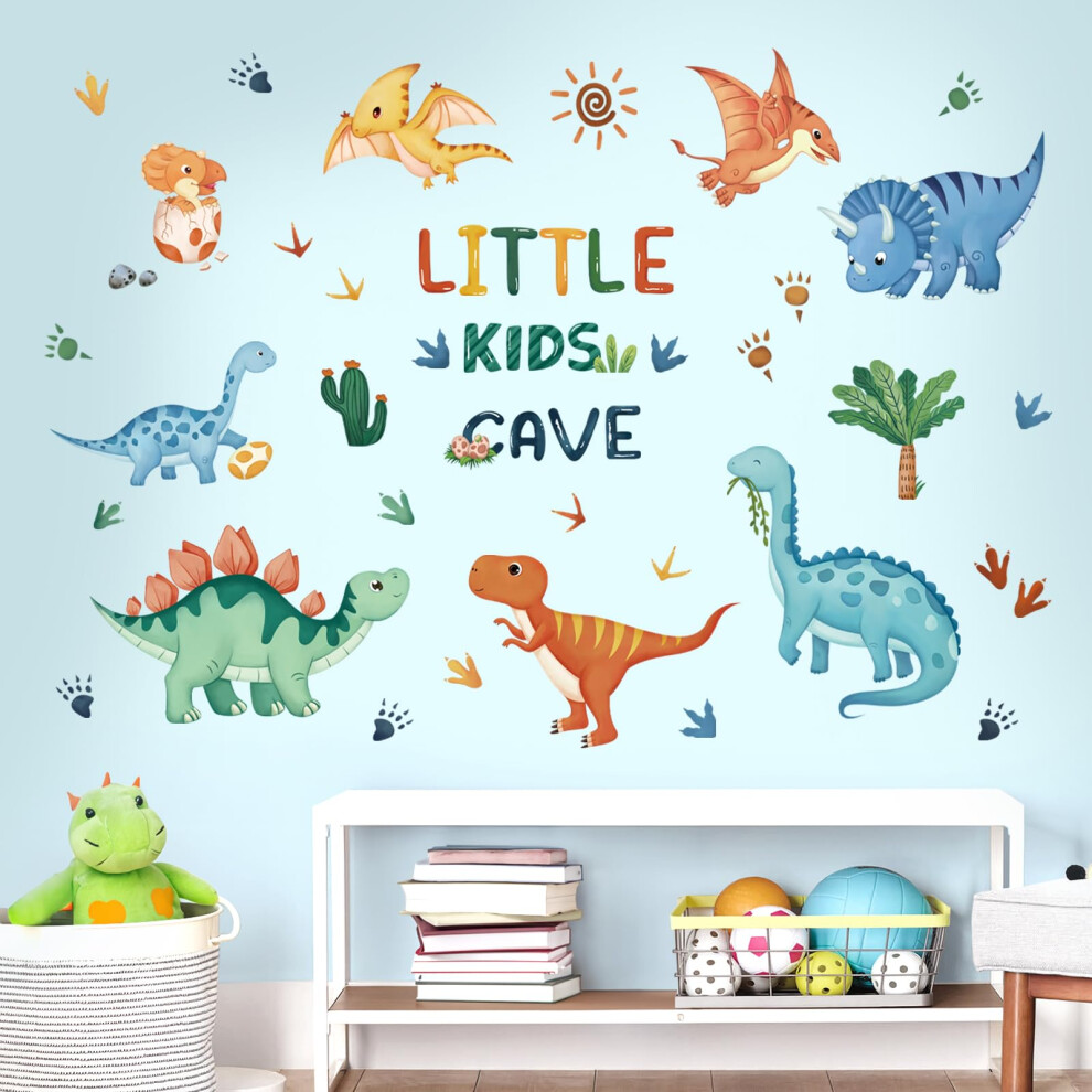Watercolor Dinosaur Wall Decals Dino Tropical Plants Wall Stickers Baby Boy Kid Bedroom Playroom Wall Decor Decalmile