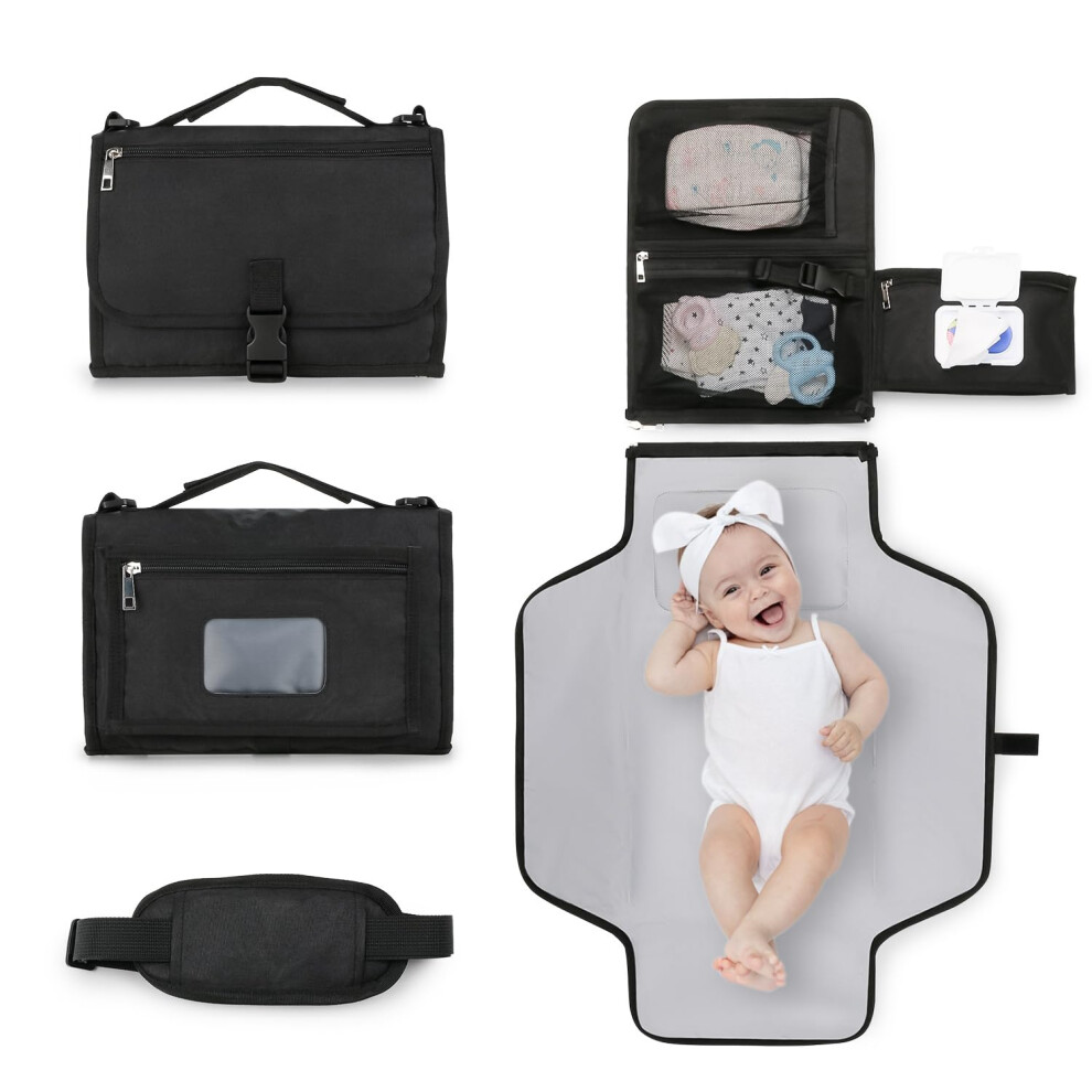 Portable Nappy Changing Mats With Wipes Pocket Travel Baby Changing Pads With Head Cushion For Infants Waterproof Diaper Changing Pads Bebamour